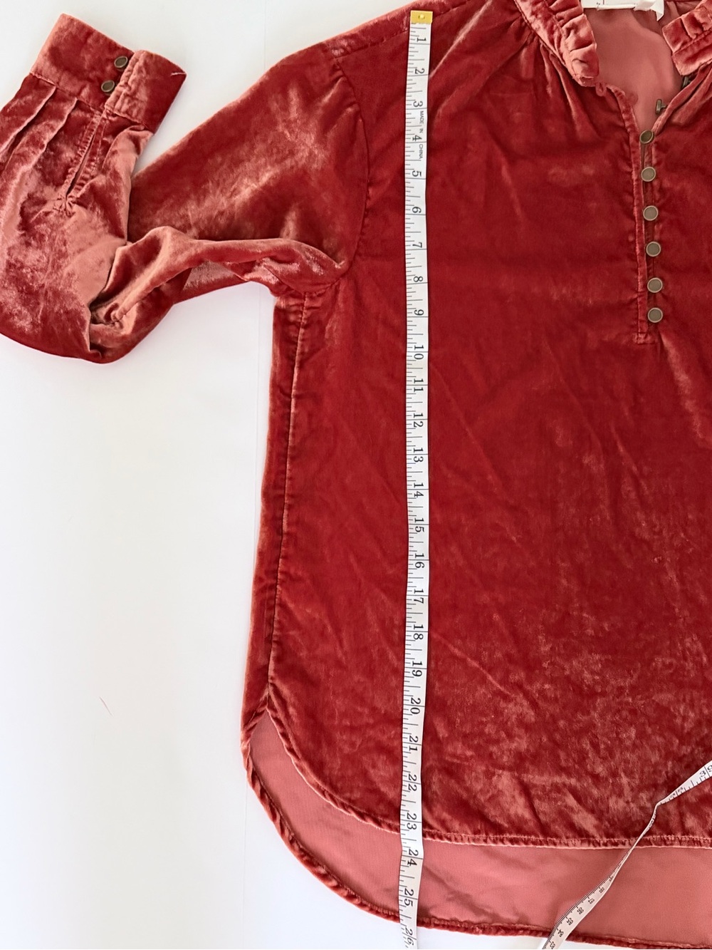 Anthropologie Kristianne Velvet Blouse in the burnt orange/rust Oversized Ruffle - Picture 10 of 10